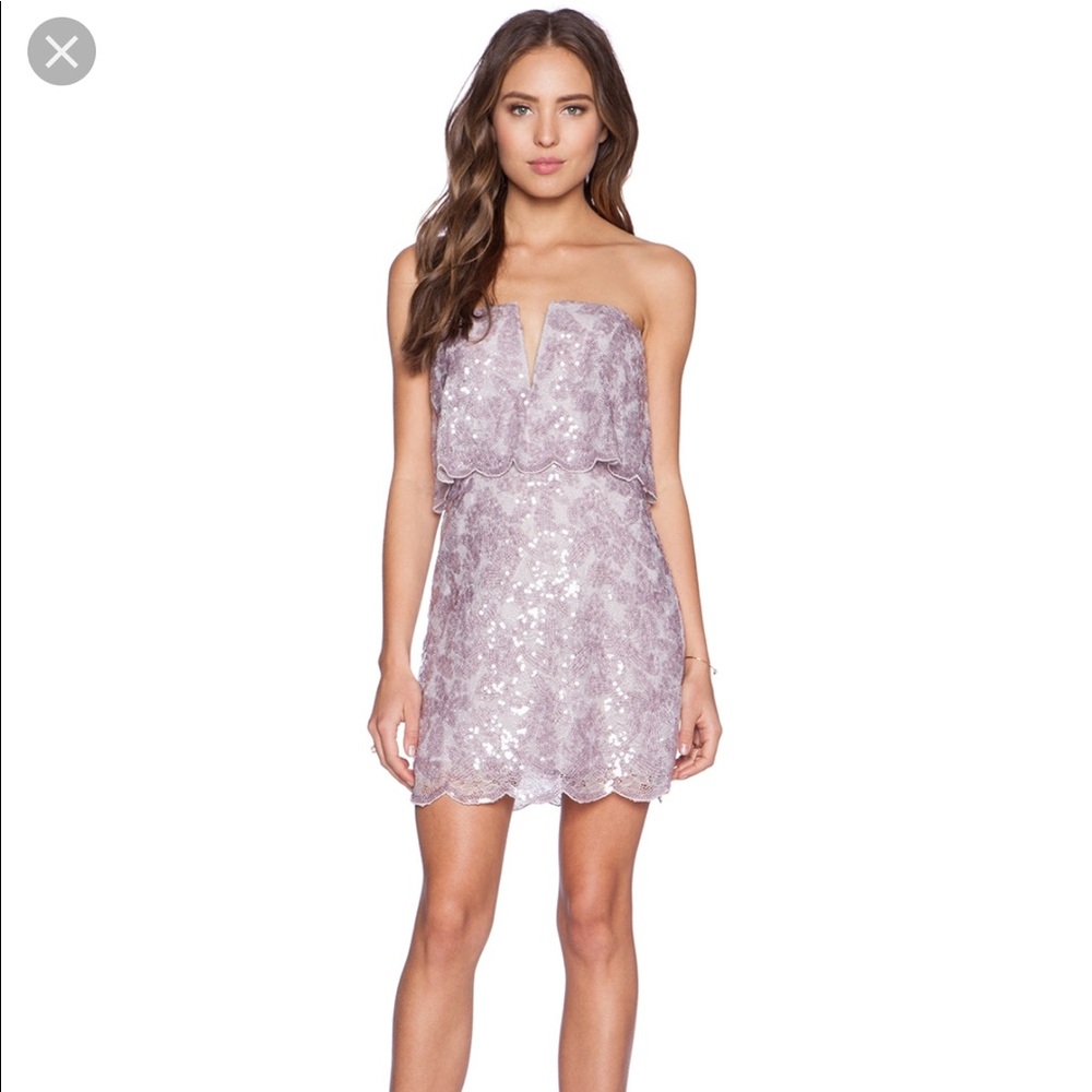 BCBG MAXAZRIA Scallop Hem Sequined Strapless Dress